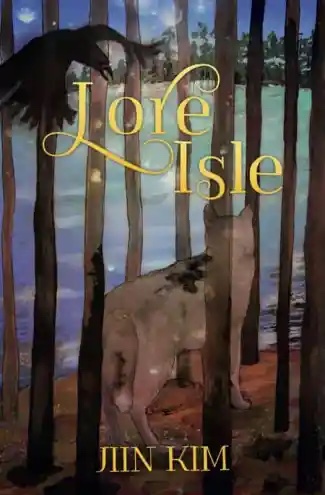 The book cover for Lore Isle shows an illustration of a wolf amid trees near a shore