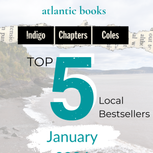 rocky beach with surf overlaid with text of the top 5 local sellers of January at Indigo Chapters